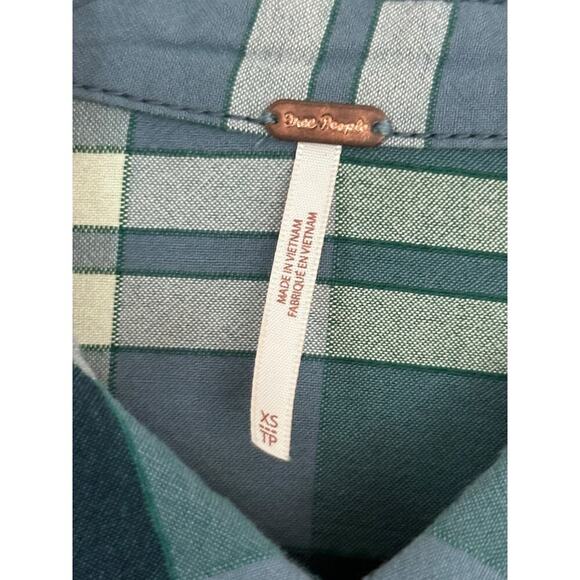 Free People Women's Blue Plaid Print Long Sleeve Button Up Shirt Size XS - Picture 2 of 5